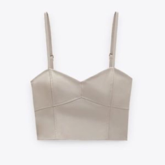 Zara Tops - Zara | Faux Leather Bustier Style Beige Crop Tank Top Medium